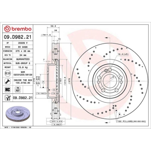 Bremsscheibe Brembo 09.D982.21 Prime Line - Uv Coated f&uuml;r Mercedes Benz