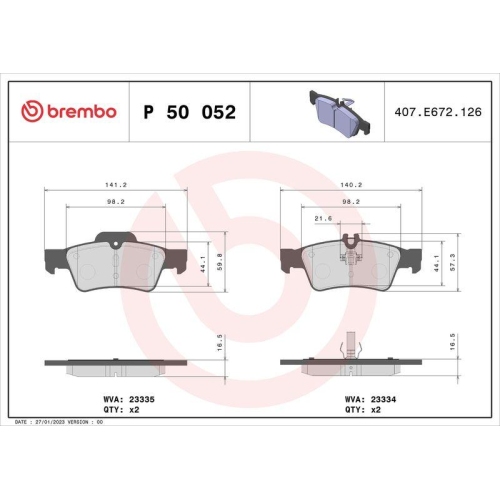 Bremsbelagsatz Scheibenbremse Brembo P50052 Prime Line f&uuml;r Mercedes Benz