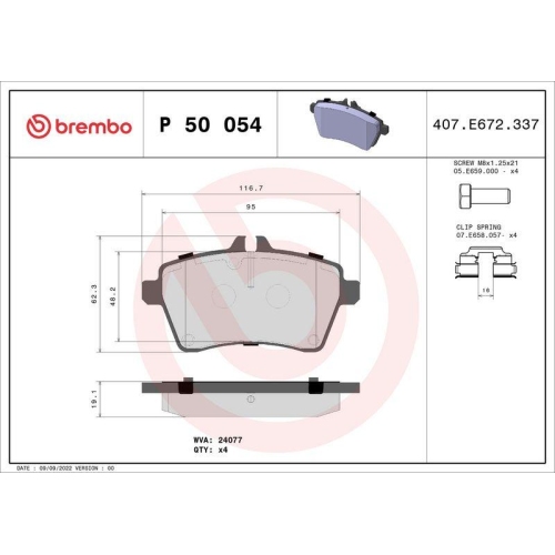 Bremsbelagsatz Scheibenbremse Brembo P50054 Prime Line für Mercedes Benz