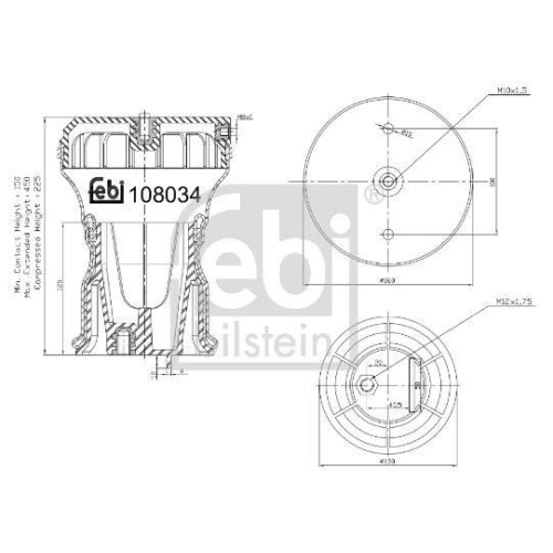 Federbalg Luftfederung Febi Bilstein 108034 für Iveco Hinterachse