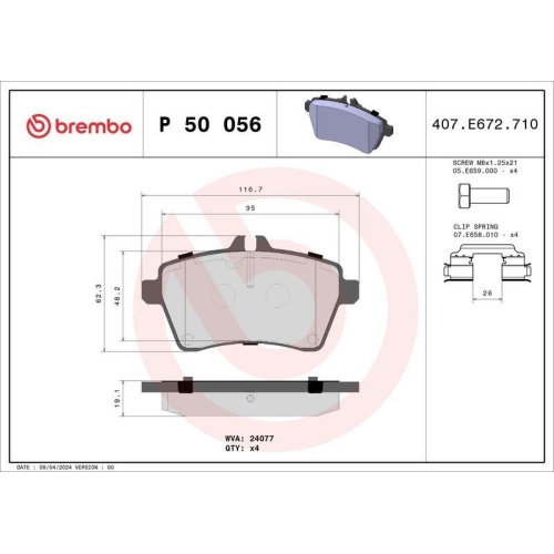 Bremsbelagsatz Scheibenbremse Brembo P50056 Prime Line f&uuml;r Mercedes Benz