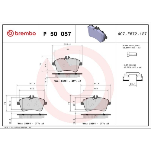 Bremsbelagsatz Scheibenbremse Brembo P50057 Prime Line f&uuml;r Mercedes Benz