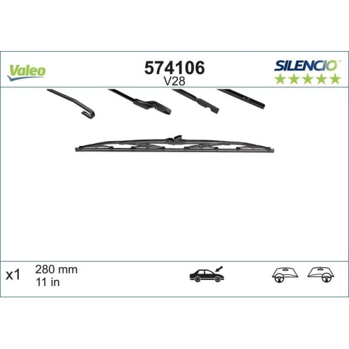Wischblatt Valeo 574106 Silencio Conventional Single für Beifahrerseitig Hinten