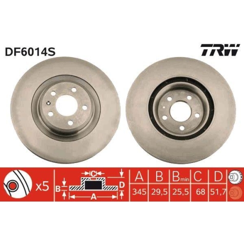 Bremsscheibe Trw DF6014S Trw Single f&uuml;r Seat Skoda VW Audi Vorderachse