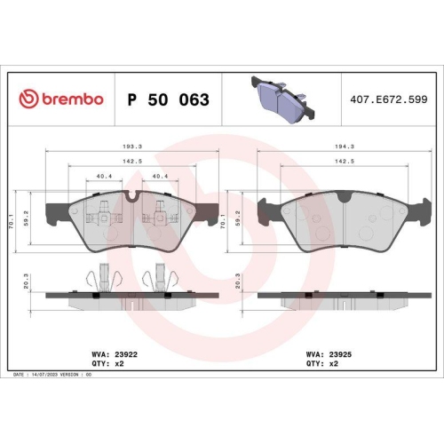 Bremsbelagsatz Scheibenbremse Brembo P50063 Prime Line für Mercedes Benz