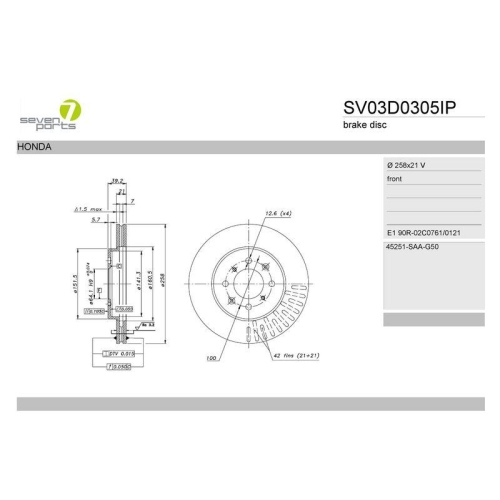 Bremsscheibe 7 Seven Parts SV03D0305IP f&uuml;r Honda Vorderachse