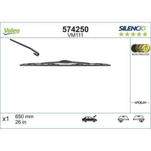 Wischblatt Valeo 574250 Silencio Conventional Single f&uuml;r Peugeot Toyota Lexus