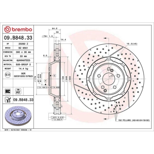 Bremsscheibe Brembo 09.B848.33 Prime Line - Dual Cast f&uuml;r Mercedes Benz