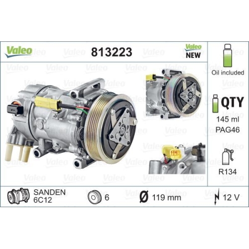 Compressor Air Conditioning Valeo 813223 Valeo Core-flex for Citroën Peugeot