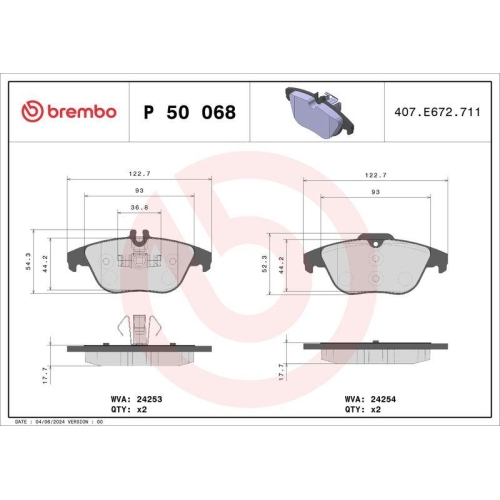 Bremsbelagsatz Scheibenbremse Brembo P50068 Prime Line f&uuml;r Mercedes Benz