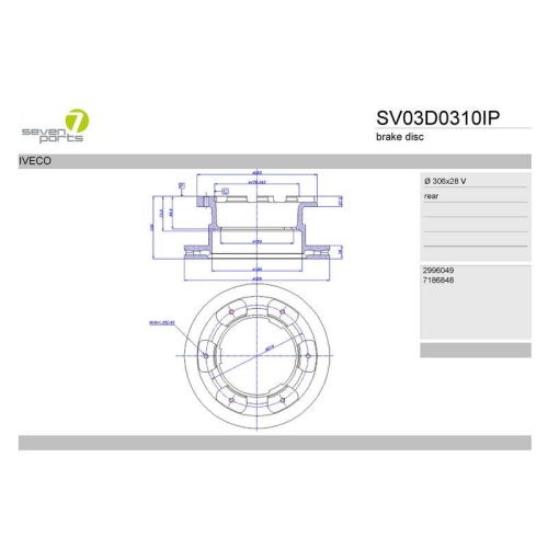 Bremsscheibe 7 Seven Parts SV03D0310IP f&uuml;r Iveco Hinterachse