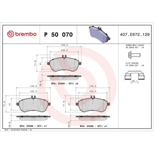 Bremsbelagsatz Scheibenbremse Brembo P50070 Prime Line f&uuml;r Mercedes Benz
