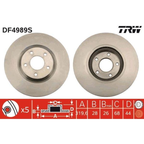 Brake Disc Trw DF4989S Trw Single for Nissan Renault Front Axle