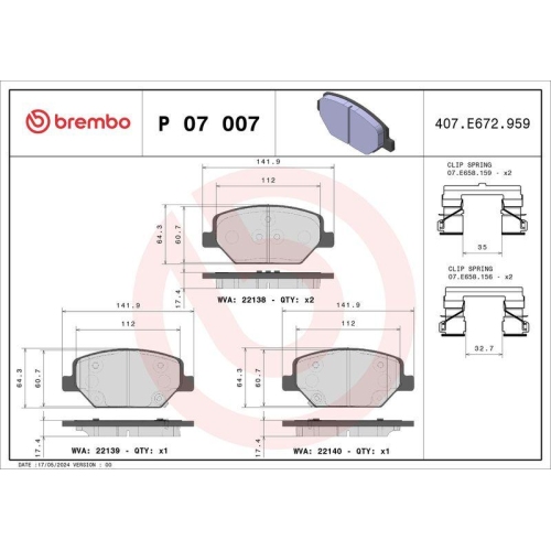 Bremsbelagsatz Scheibenbremse Brembo P07007 Prime Line f&uuml;r Opel Buick Cadillac