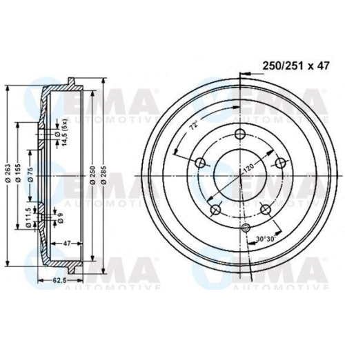 Bremstrommel Vema 800963 für Bmw Omc Hinterachse