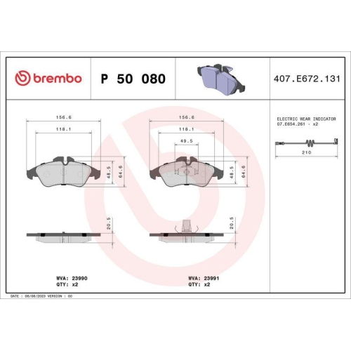 Bremsbelagsatz Scheibenbremse Brembo P50080 Prime Line f&uuml;r Audi Dodge Seat Skoda