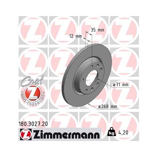 Bremsscheibe Zimmermann 180.3027.20 Coat Z f&uuml;r Opel Toyota Citro&euml;n/peugeot