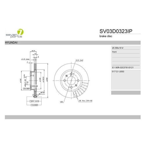 Bremsscheibe 7 Seven Parts SV03D0323IP f&uuml;r Hyundai Vorderachse