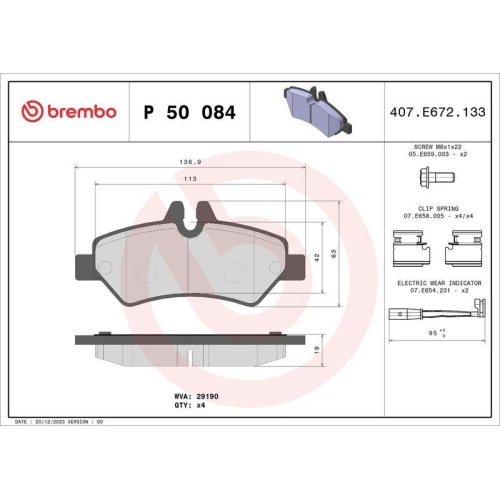 Bremsbelagsatz Scheibenbremse Brembo P50084 Prime Line f&uuml;r Chrysler Dodge VW