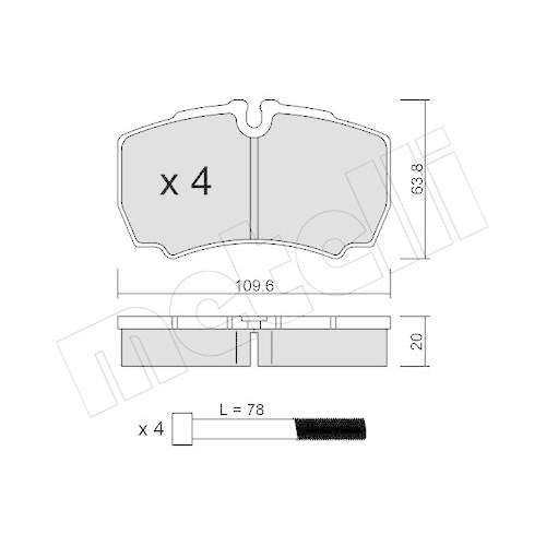 Bremsbelagsatz Scheibenbremse Metelli 22-0604-0 f&uuml;r Iveco Hinterachse