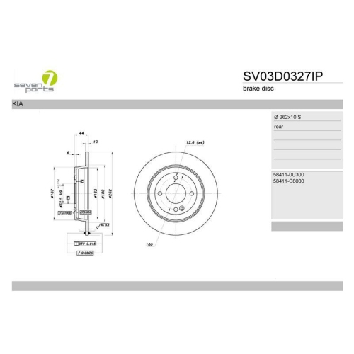 Bremsscheibe 7 Seven Parts SV03D0327IP f&uuml;r Hyundai Kia Hinterachse