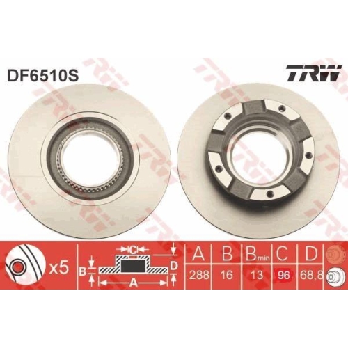 Bremsscheibe Trw DF6510S Trw Single f&uuml;r Ford Hinterachse