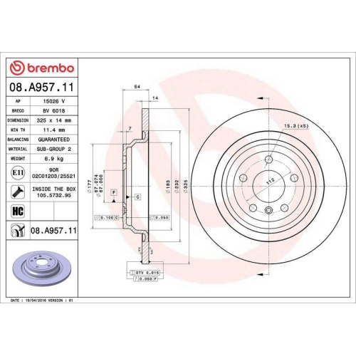 Bremsscheibe Brembo 08.A957.11 Prime Line - Uv Coated f&uuml;r Mercedes Benz Brabus