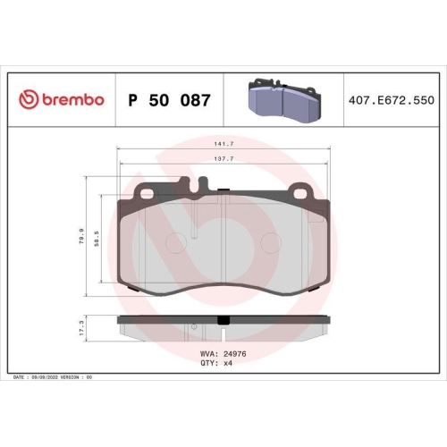 Bremsbelagsatz Scheibenbremse Brembo P50087 Prime Line f&uuml;r Mercedes Benz