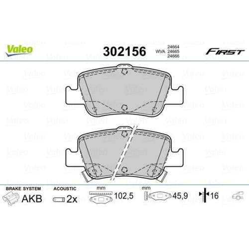 Bremsbelagsatz Scheibenbremse Valeo 302156 First f&uuml;r Toyota Hinterachse