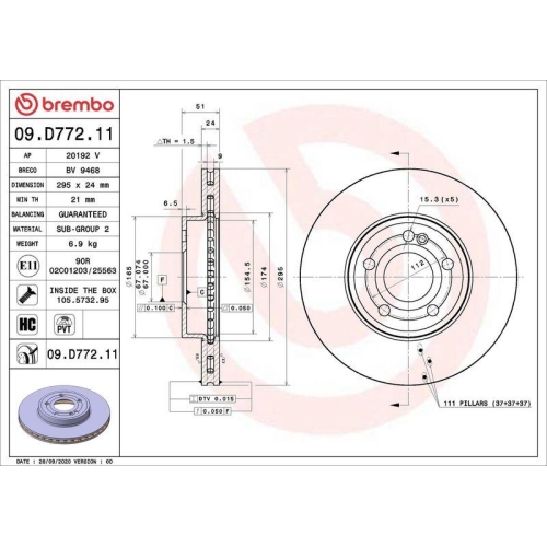 Bremsscheibe Brembo 09.D772.11 Prime Line - Uv Coated f&uuml;r Mercedes Benz