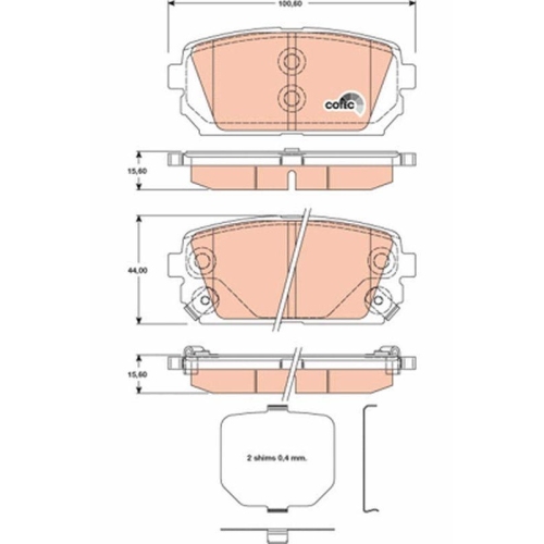 Bremsbelagsatz Scheibenbremse Trw GDB3462 Cotec f&uuml;r Hyundai Kia Hinterachse