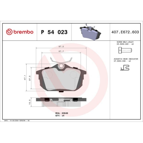 Bremsbelagsatz Scheibenbremse Brembo P54023 Prime Line f&uuml;r Mitsubishi Nissan