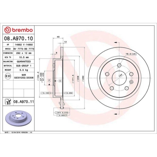 2X Brembo Bremsscheibe Prime Line - Uv Coated f&uuml;r Opel Saab Vauxhall