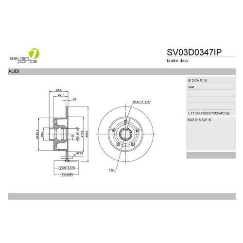 Bremsscheibe 7 Seven Parts SV03D0347IP f&uuml;r Audi Hinterachse