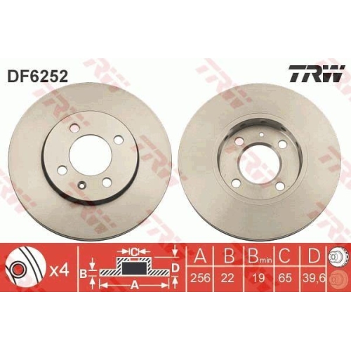 Bremsscheibe Trw DF6252 f&uuml;r Seat Skoda VW Vorderachse