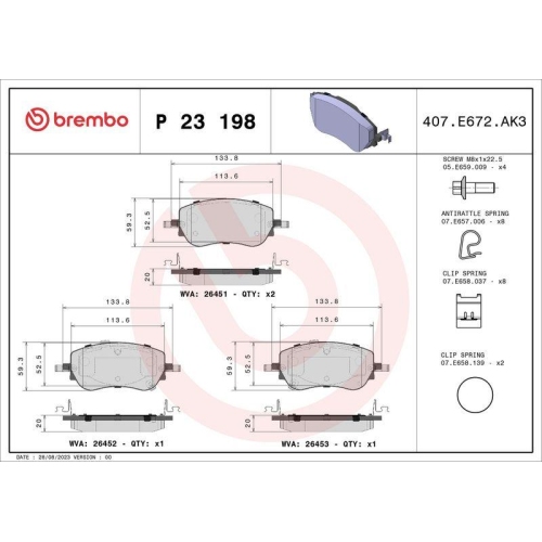 Bremsbelagsatz Scheibenbremse Brembo P23198 Prime Line f&uuml;r Fiat Vorderachse