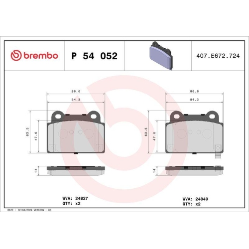 Bremsbelagsatz Scheibenbremse Brembo P54052 Prime Line f&uuml;r Mitsubishi