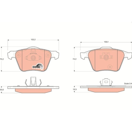 Bremsbelagsatz Scheibenbremse Trw GDB1565 Cotec f&uuml;r Volvo Vorderachse