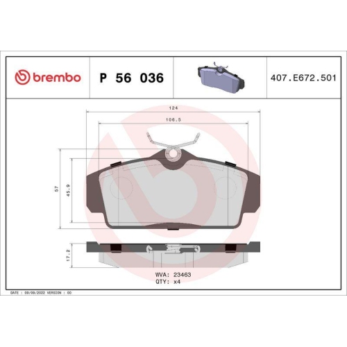 Brake Pad Set Disc Brake Brembo P56036 Prime Line for Nissan Front Axle