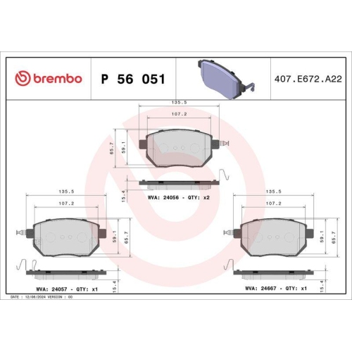 Bremsbelagsatz Scheibenbremse Brembo P56051 Prime Line f&uuml;r Nissan Infiniti