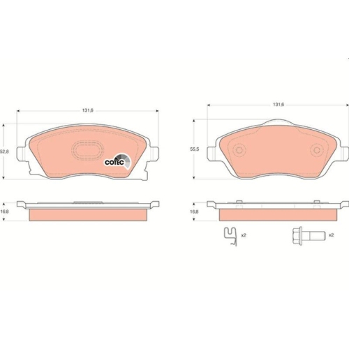 Bremsbelagsatz Scheibenbremse Trw GDB1570 Cotec f&uuml;r Vauxhall Opel Vorderachse