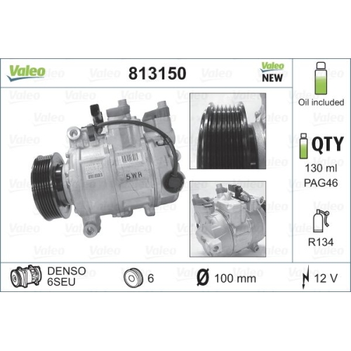 Compressor Air Conditioning Valeo 813150 Valeo Core-flex for Audi Seat VW