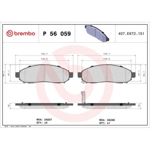 Bremsbelagsatz Scheibenbremse Brembo P56059 Prime Line f&uuml;r Nissan Suzuki