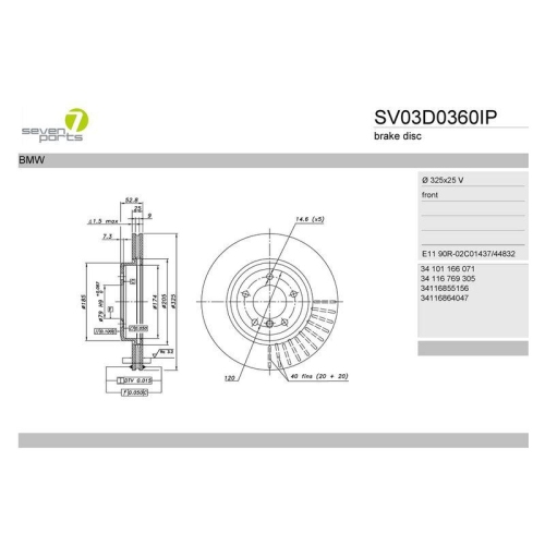 Bremsscheibe 7 Seven Parts SV03D0360IP f&uuml;r Bmw Vorderachse