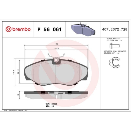 Brake Pad Set Disc Brake Brembo P56061 Prime Line for Nissan Opel Renault