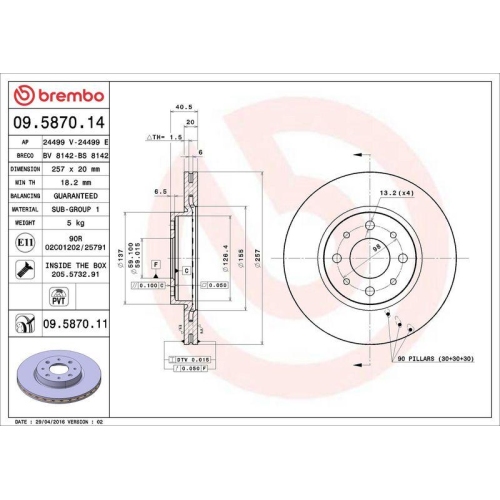 2X Brembo Bremsscheibe Prime Line - Uv Coated f&uuml;r Alfa Romeo Fiat Lancia