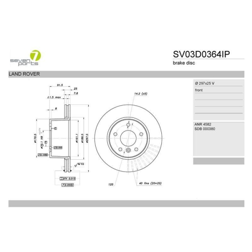 Bremsscheibe 7 Seven Parts SV03D0364IP f&uuml;r Land Rover Vorderachse