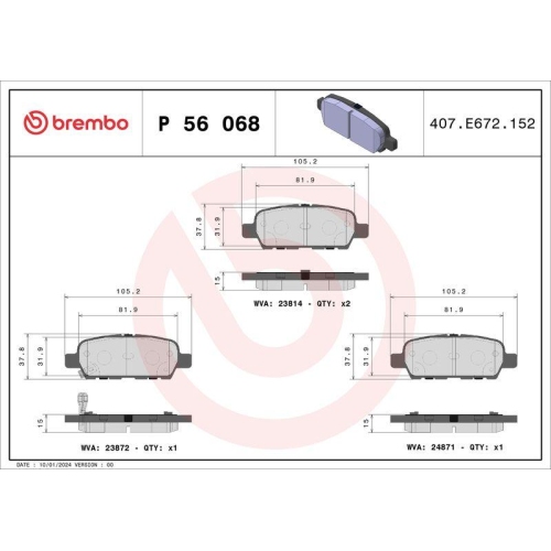 Bremsbelagsatz Scheibenbremse Brembo P56068 Prime Line f&uuml;r Nissan Suzuki