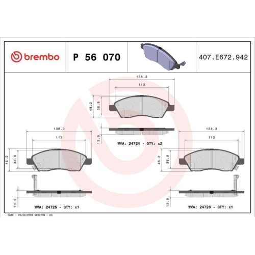 Bremsbelagsatz Scheibenbremse Brembo P56070 Prime Line f&uuml;r Nissan Nissan (dfac)