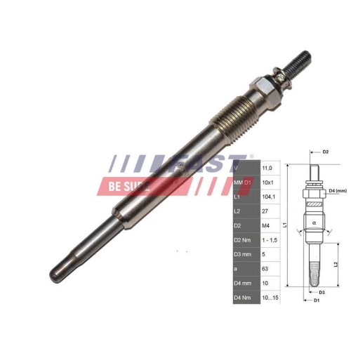Glühkerze Elektr. Zuheizer Fast FT82732 für Citroën Peugeot Fiat Alfa Romeo